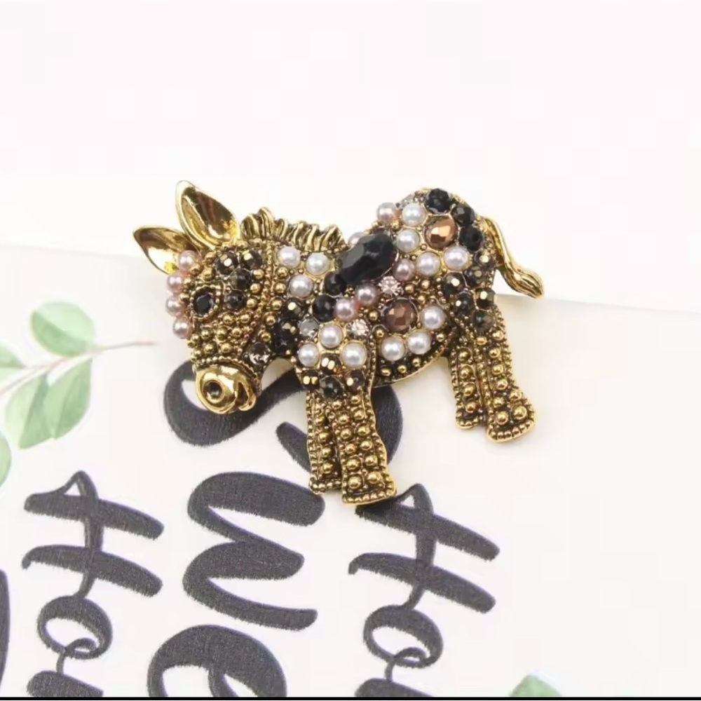 Bejeweled Donkey Brooch with Gold Accents accessory - Picture 2 of 5